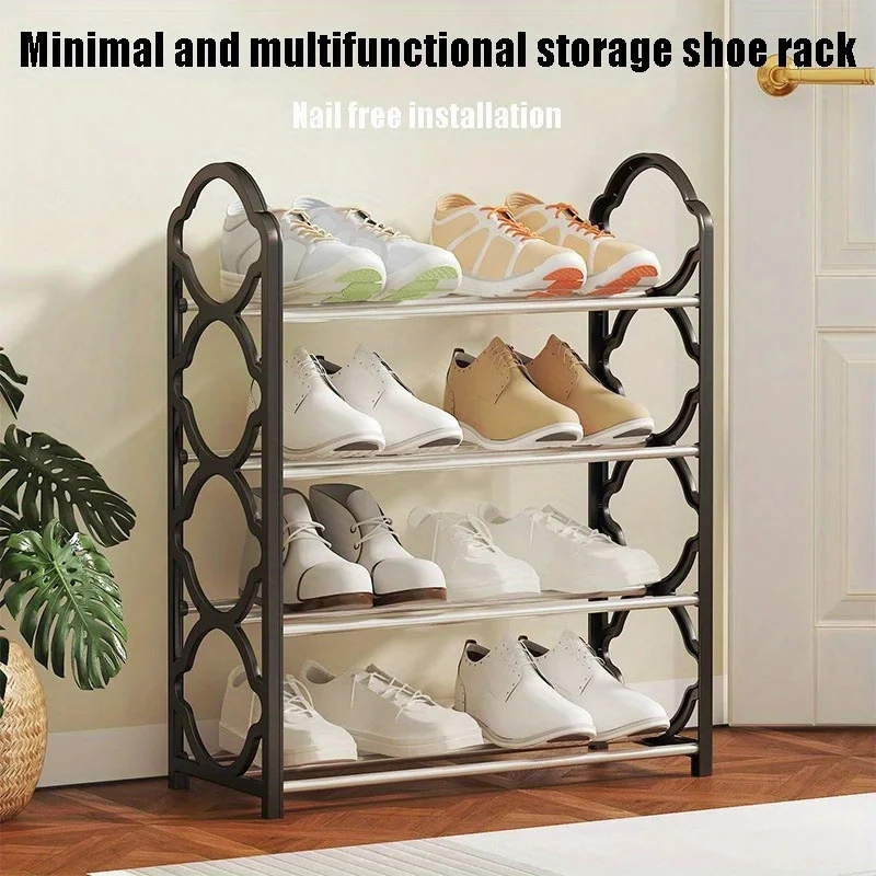 4-Tier Spacious Storage Rack-Sturdy Floor Standing Shelf with 12-16 Pair Shoe Organizer, Side Pockets, and Durable Steel Frame