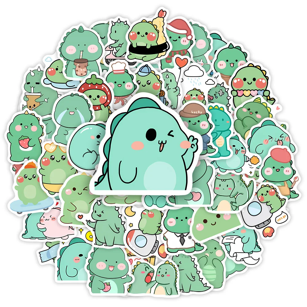 Cartoon Green Dinosaur Stickers Fun DIY Kids Toy Gift Decal for Laptop Phone Scrapbook Luggage Bottles Decorative Waterproof cartoon stickers decorative stickers animal stickers cartoon sticker