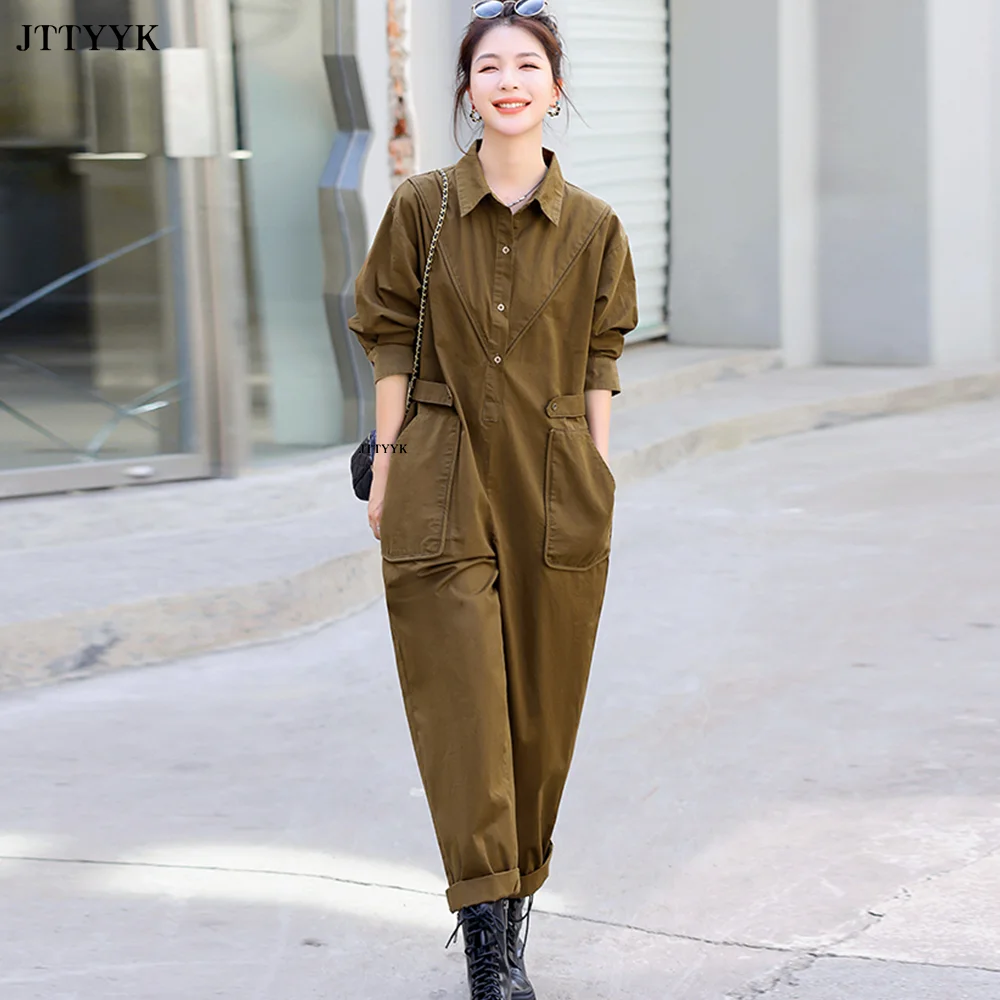 

Women Long Sleeve Loose Jumpsuit Wide Leg Pants Overalls Female Streetwear Hip Hop Casual Cargo Straight Trousers Korean Romper