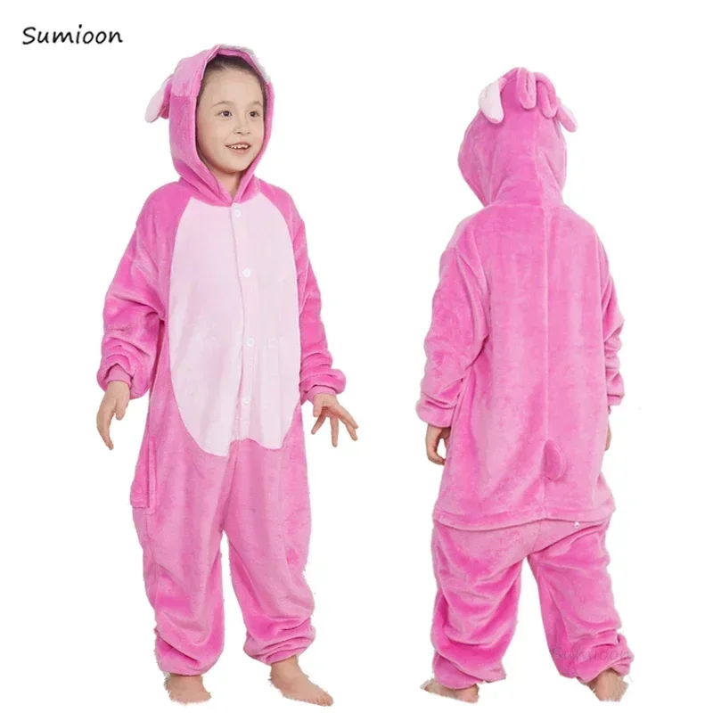 Kinderen Meisjes Dier Zachte Eenhoorn Met Capuchon Cosplay Kigurumi Pyjama Set Jongens Kostuum Nachtkleding Kinderen Winterpak kopen vanaf een prijs van 50