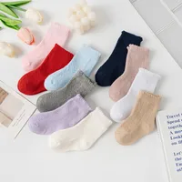 Nouveau bébé garçons filles chaussettes solide respirant enfants chaussettes courtes évider tout-petits enfants coton princesse chaussettes mignonnes pour 0-8 ans 3