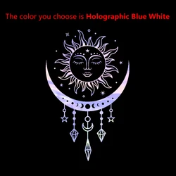 Celestial Boho Mystical Magic Wall Decals - Sun and Moon Vinyl Art Stickers - 56x36 cm (Holographic Blue)