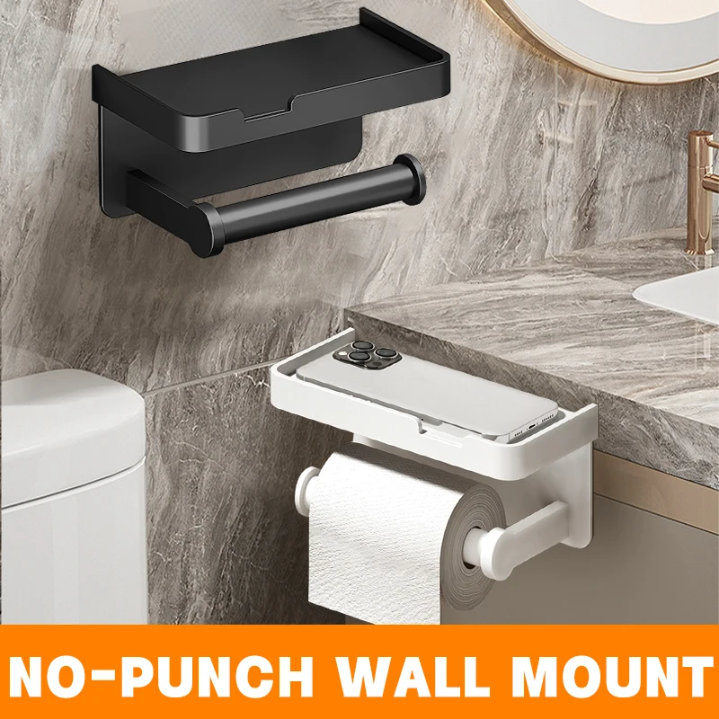 Toilet Paper Holder Aluminum Alloy Toilet Paper Holder Wall-Mounted Roll Shelf Phone Stand for Home Bathroom Accessories