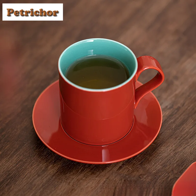190ml Nuovo Cinese Rosso Tazza di Caffè Con Piatto Coppia Impugnatura Tazze Tè pomeridiano Tazza Tazza Piattino Kit Ufficio Tazza di Acqua Drinkware 3