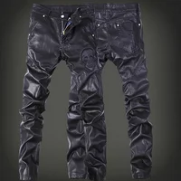 YASUGUOJI New 2025 Outdoors Pu Leather Pants Men Brand Fashion Skull Tag Patchwork Mens Skinny Motorcycle Leather Jeans Men