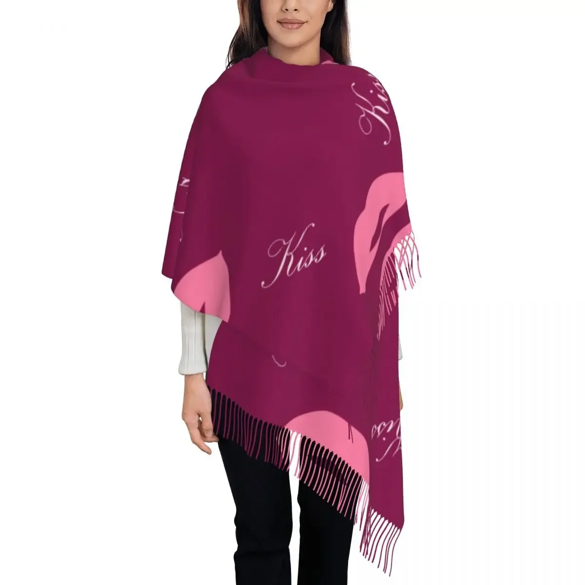 

Valentine Day Kiss Women's Pashmina Shawl Wraps Fringe Scarf Long Large Scarf