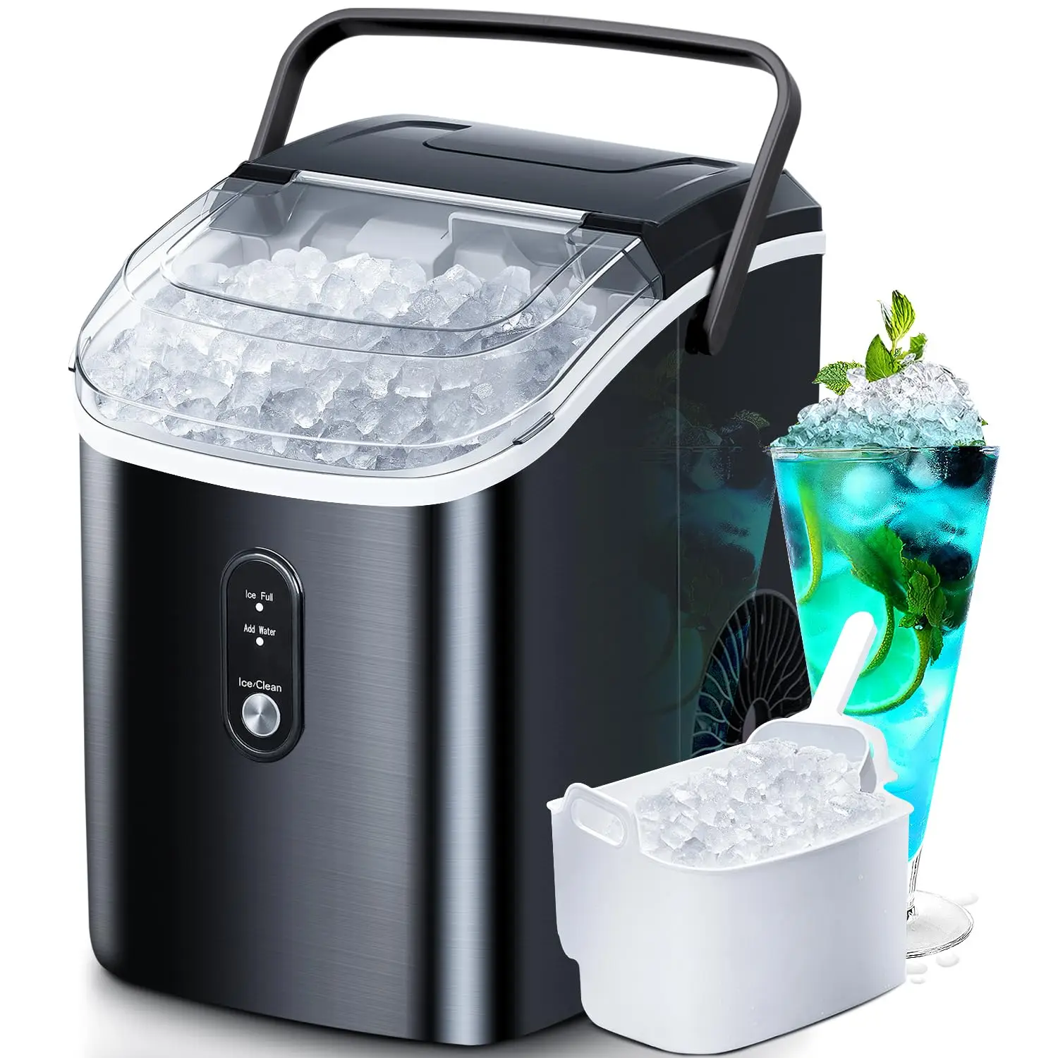 

R.W.FLAME Nugget Ice Maker Countertop with Soft Chewable Pellet Ice,Pebble Portable Ice Machine with Ice