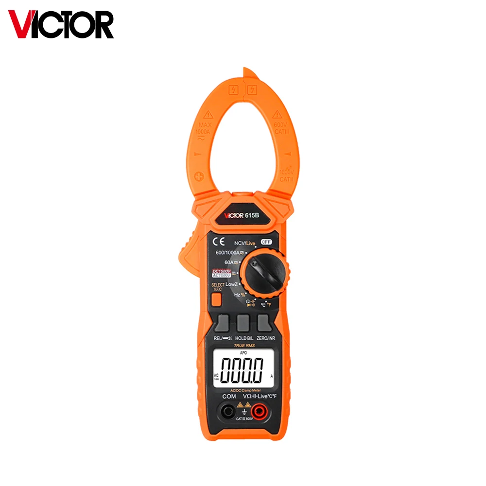 

Victor 615B Digital Clamp Meter DC/AC Current 6000 Counts 1500V 1000A Multimeter Large LCD Screen Voltage Tester Car Hz NCV Ohm