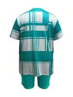 Plus Size Women’s 2Set 1XL-5XL Summer Check Print Two-piece Sets Casual Short Sleeve RoundNeck T-Shirt & Shorts  Loungewear - Image 2
