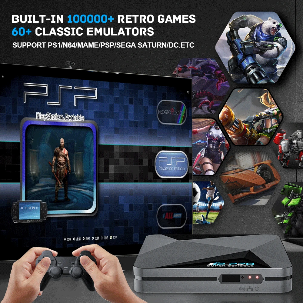 Kinhank Super Console X2 Pro Game Box Console Per Videogiochi Retrò Tv Box 100000 Videogiochi Per Psp/Ps1/Sega Saturn/Dc/N64 Gamepad