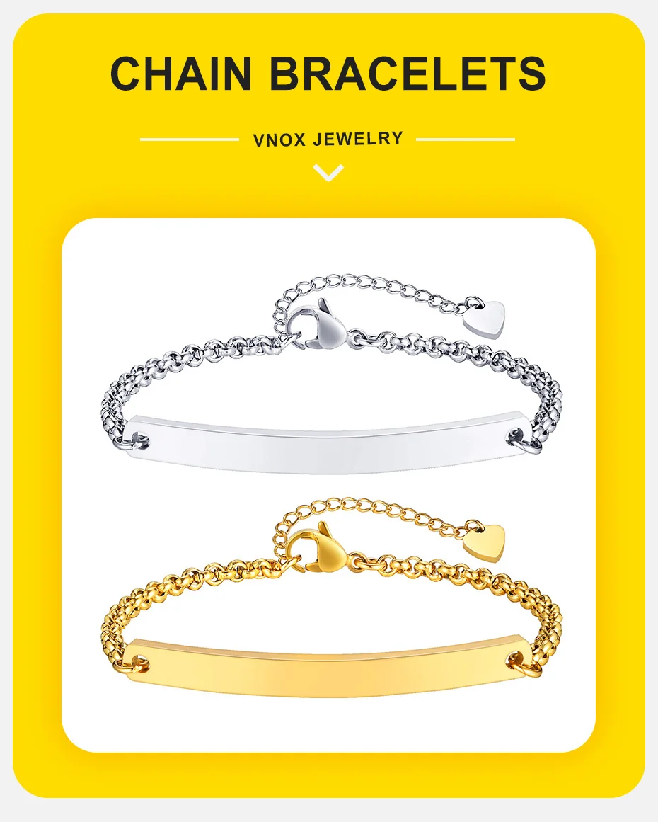 Vnox Kostenlose individuelle modische schlanke Damenarmbänder, runde Box-Kettenarmbänder, Gravur-Edelstahl-Armreif, Geschenk für Sie – Detail 3