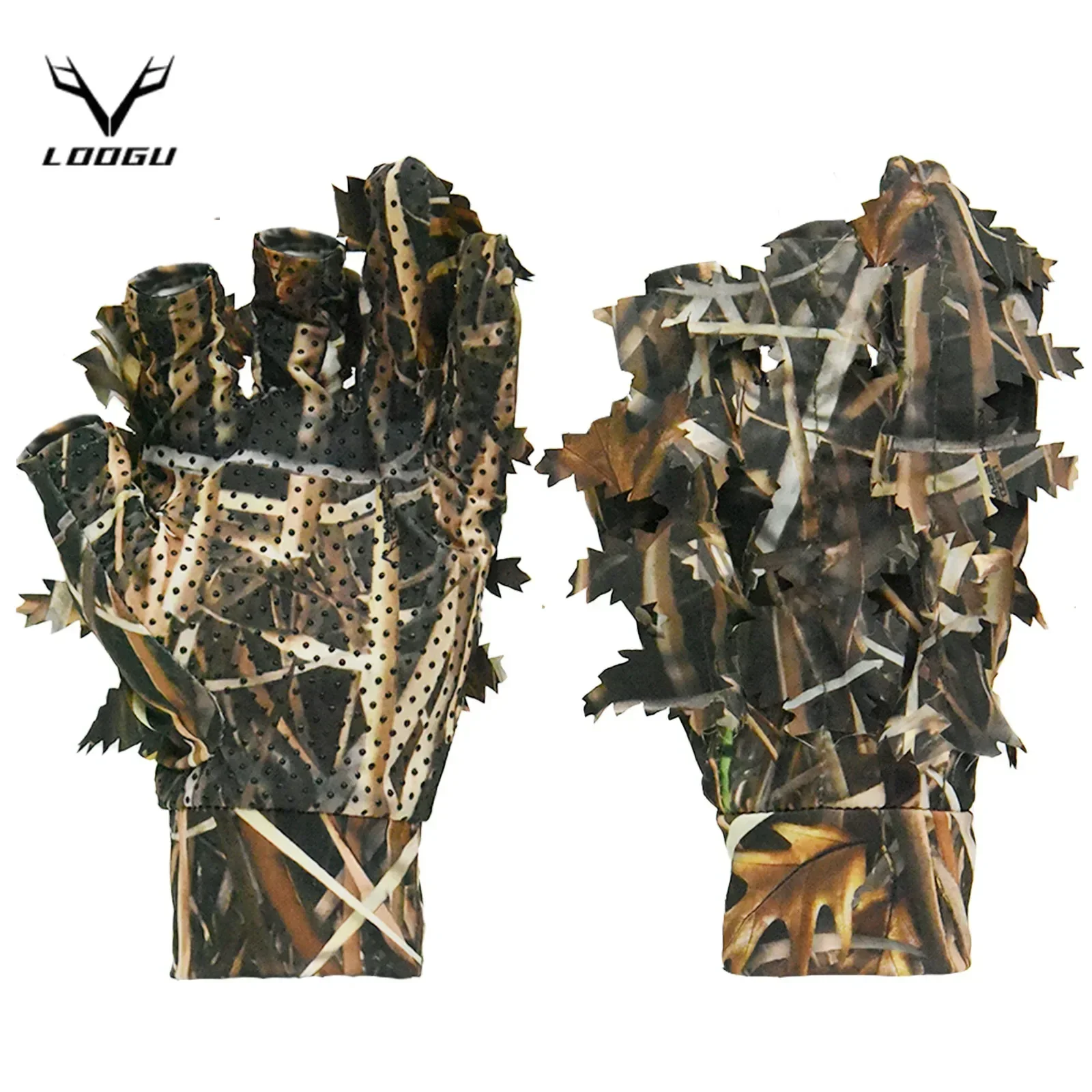 LOOGU Leafy Camo Hunting Gloves &ndash; Non-Slip Lightweight for Birdwatching, Photography & Outdoor Activities (Breathable Design)