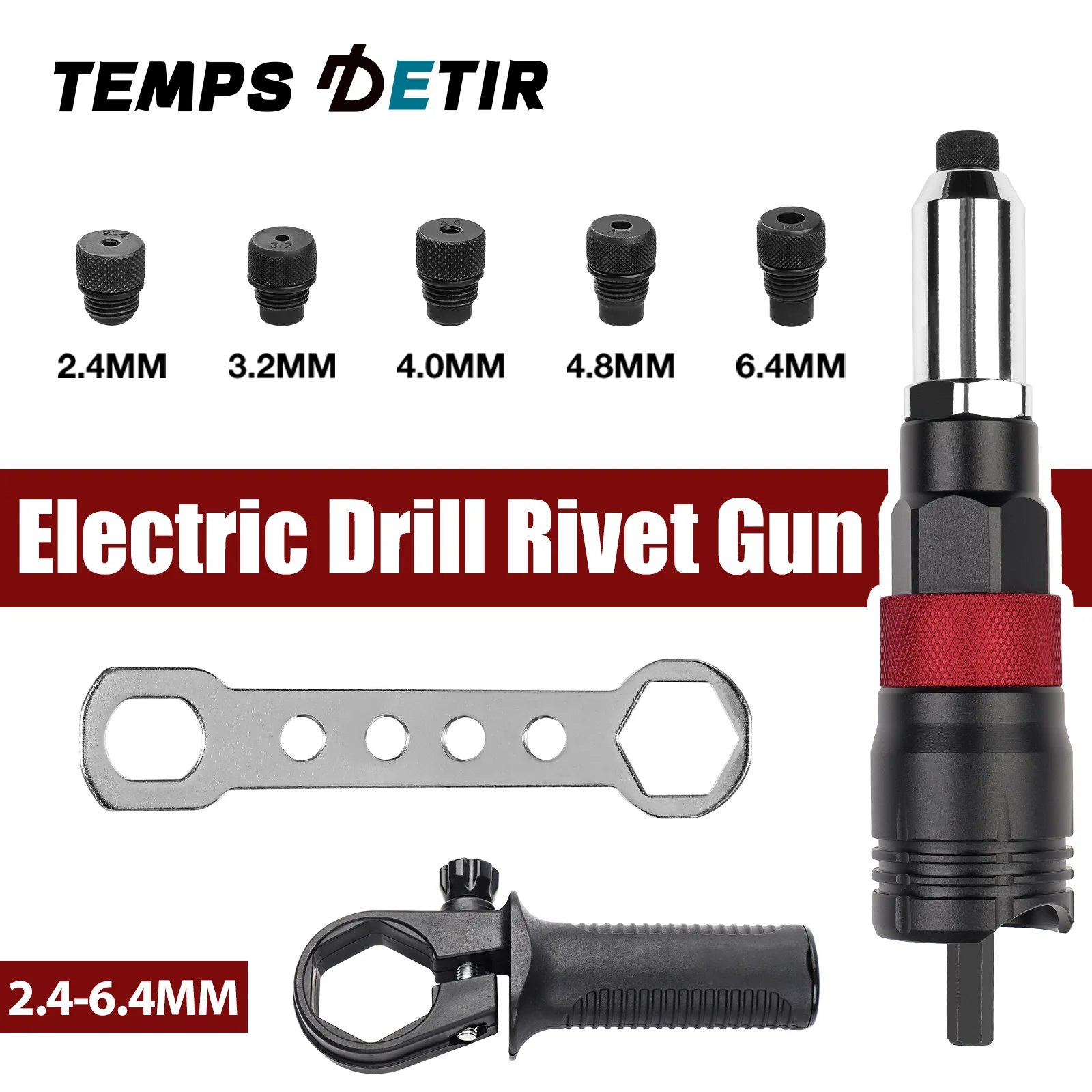 Electric Rivet Gun Electric Drill Rivet Gun Adapter Cordless Riveting Tool Kit, Plug-in Rivet Tool 2.4mm/3.2mm/4.0mm/4.8mm/6.4mm