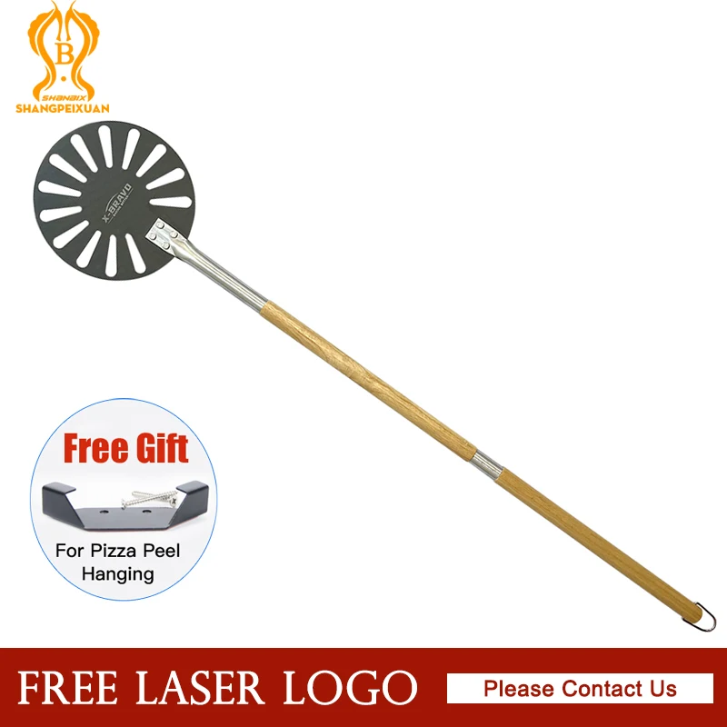 Pizza Peel 9 Inch Pizza Turning Wooden Handle Aluminum Perforated Peel Wood Removable Commercial Use