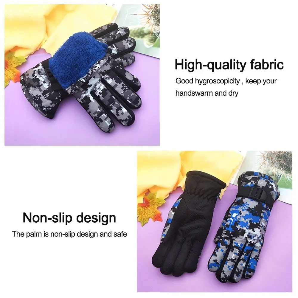 Barn Vinter Fleece Varma Kamouflage Handskar Barn Mode Pojkar och Flickor Tjocka Ski Outdoor Vantar 7-13 år gamla_voghion.com