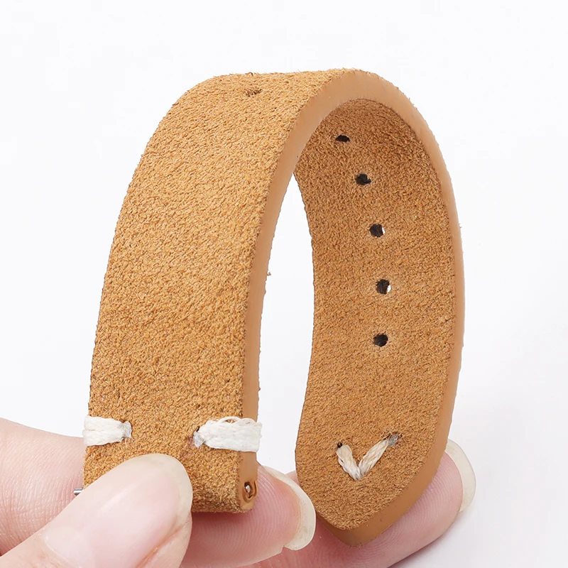 Vintage Handmade Suede Stitch Leather Watch Strap with Quick Release and Folding Clasp