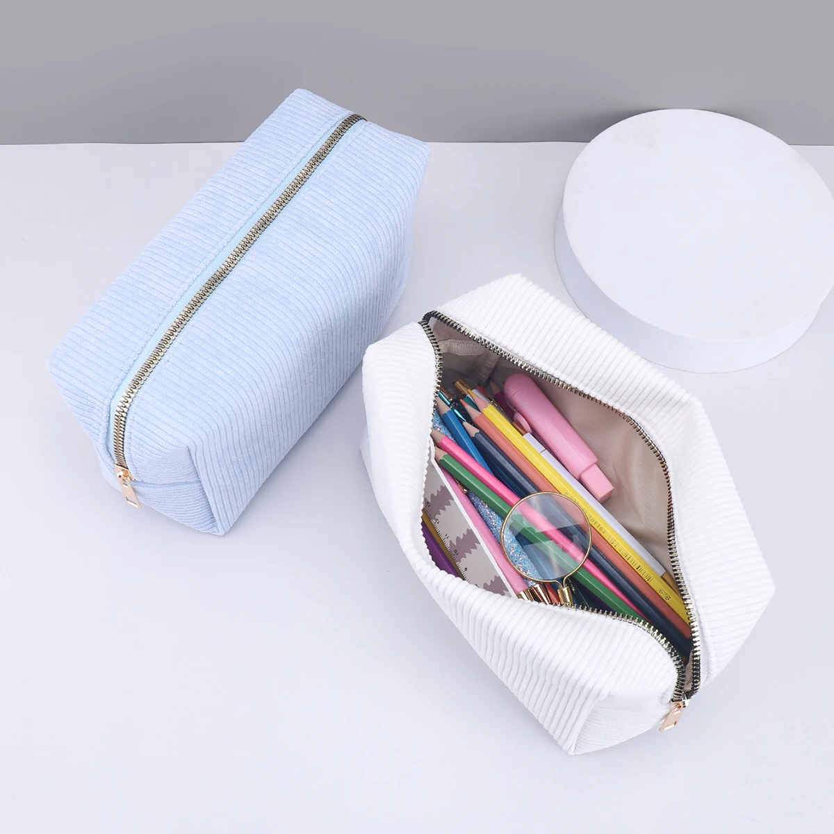 1 pc 스트라이프 솔리드 컬러 필통, 창의적인 디자인 수직 필통, 일일 소품 보관 가방, 사무용품