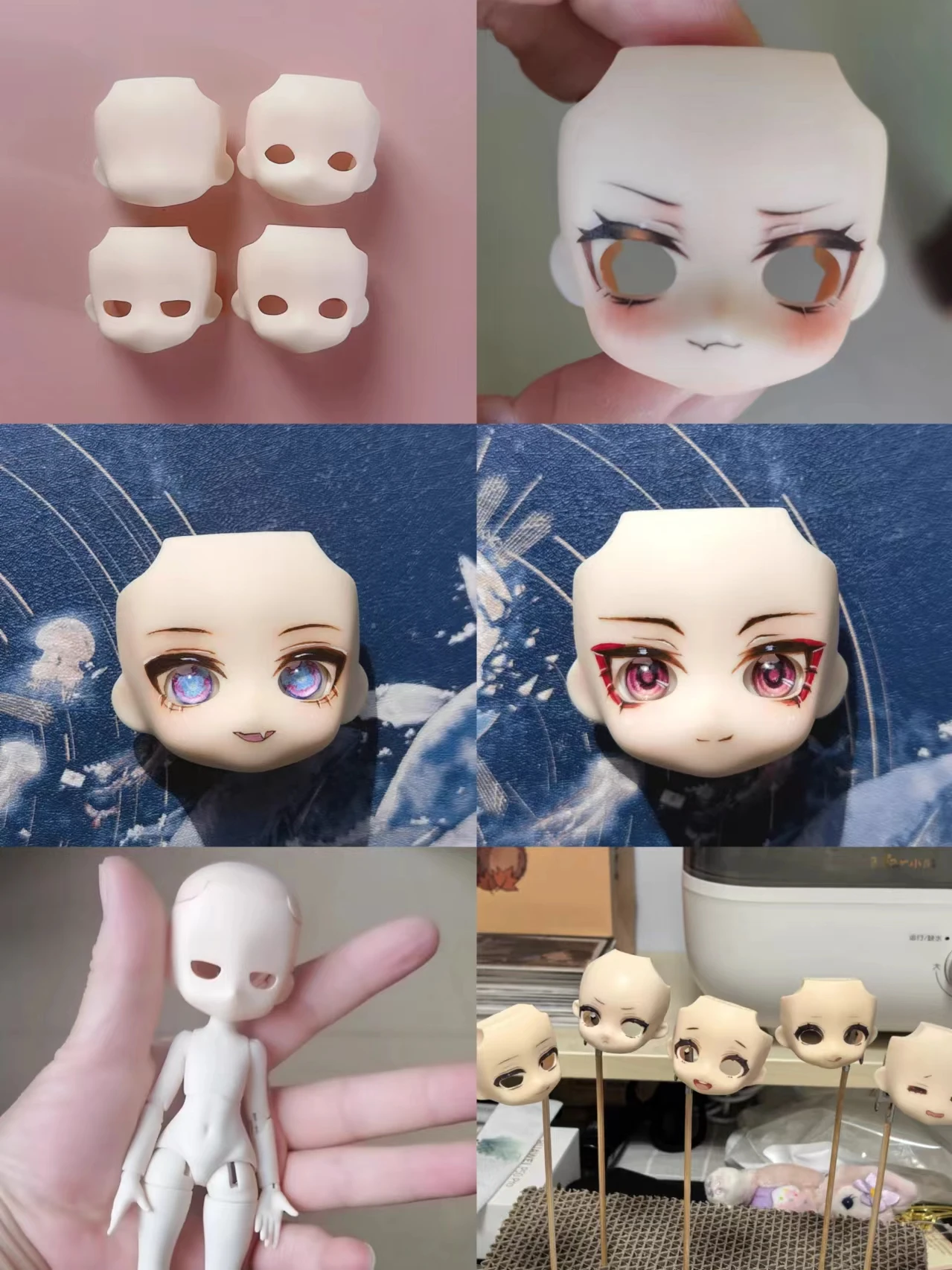 Ob11 Ob22 Blank Face GSC Handmade Faceplates Open Eyes White Magic Change Clay Face Replacement DIY Doll Accessories