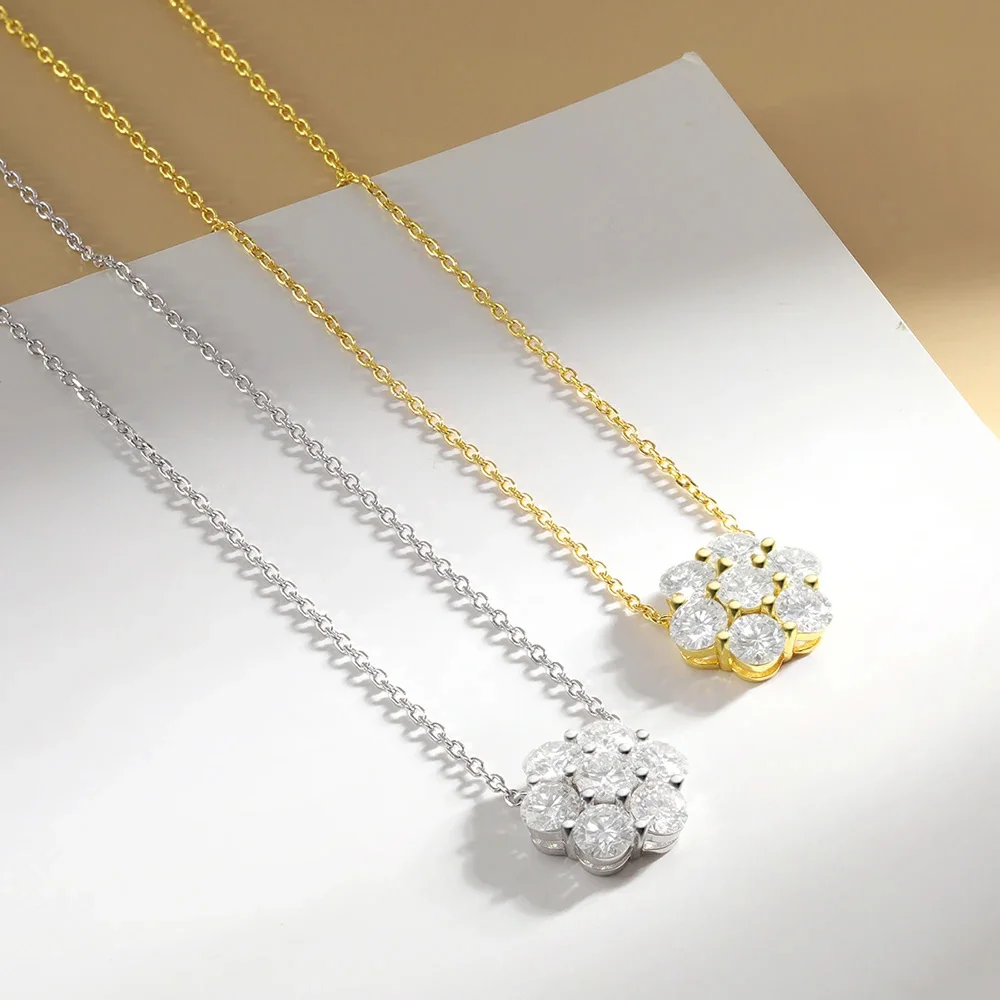 Serenty Flower Shaped D Color Moissanite Pendant Necklace For Women S925 Silver Sparkling Neck Chain Wedding Bridal Gift Jewelry