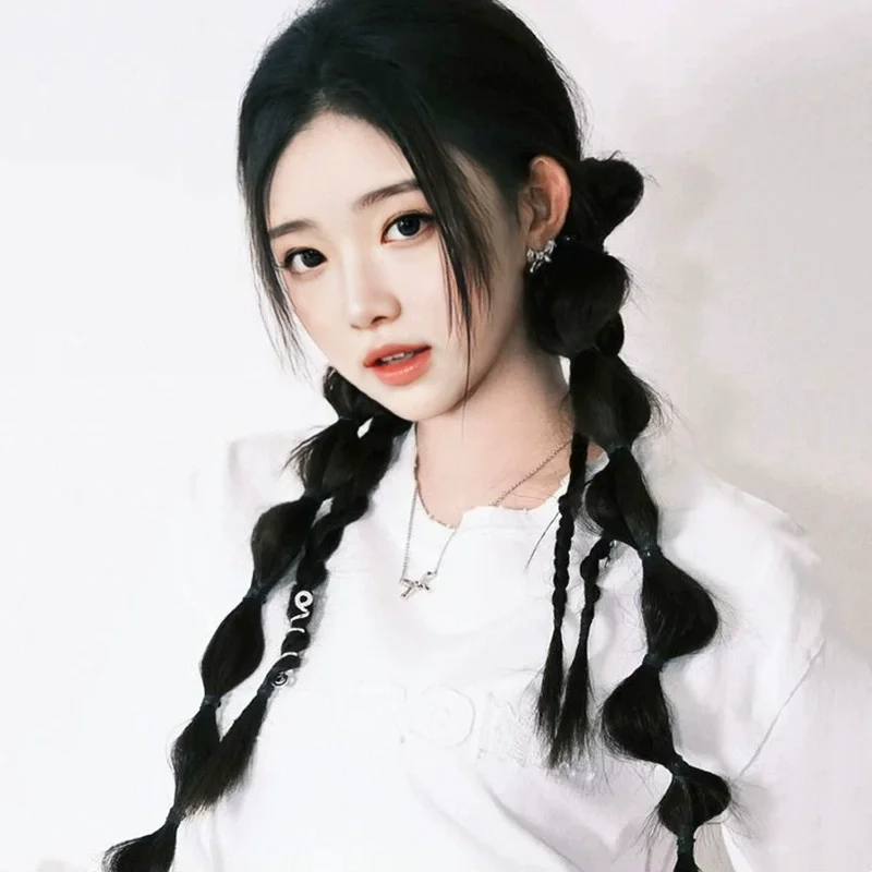 Wig Braids Hair Ropes Rubber Bands Three-Strand Braids For Women Hot Girl Sweet Bubble Braids Double Ponytail Boxing Braids