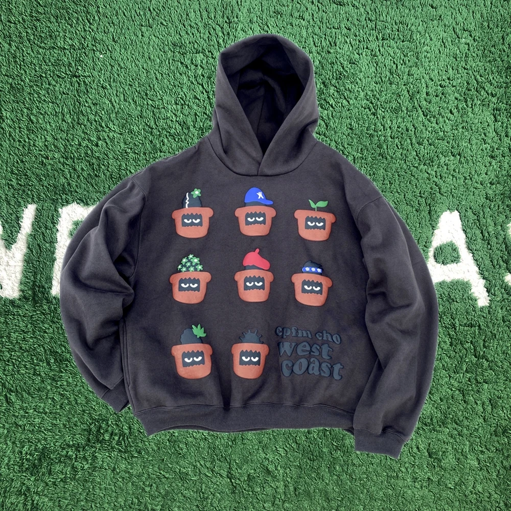 

CPFM Best Quality Streetwear Foam Printed Clothing Kanye Oversized Velvet Pullover Sweatshirt Tops Hoodie For Men