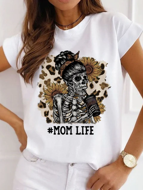 Mujeres Camiseta De Manga Corta Manga Corta Camisetas Impresión Mamá Estilo Simple Letra Leopardo Relámpago display picture 2