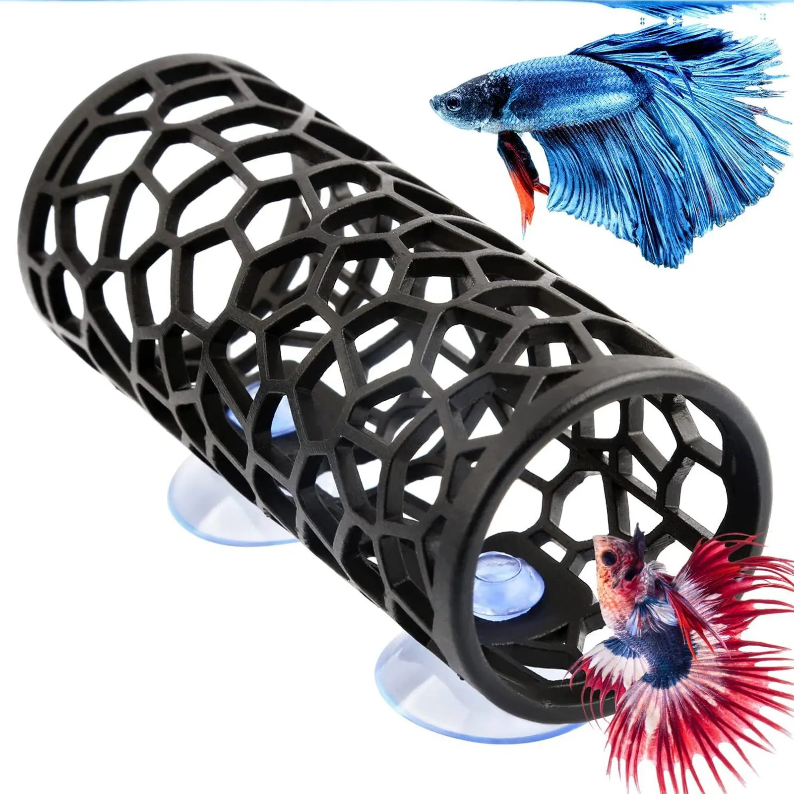 

Fish Bed Tunnel Small Hole Hollow Fish Hideout Resting Tube with Suction Cup for Fish Aquarium Fish Bed Tunnel Cave