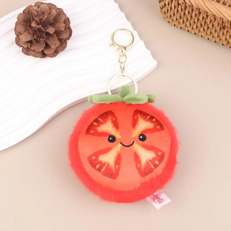 Niedlicher Cartoon-Plüsch-Schlüsselanhänger in Form einer Tomate, gefüllt mit Anime-Frucht, für Kinder, als Geschenk geeignet. – Detail 7