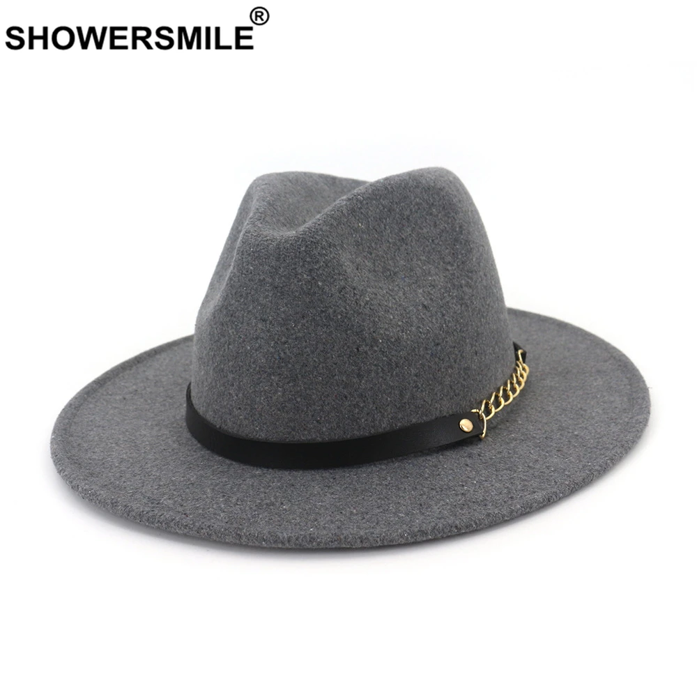 SHOWERSMILE Wool Felt Fedora Women Men 