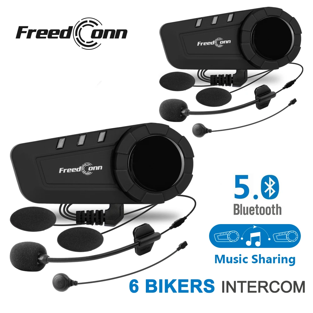 Freedconn Citofono Per Moto Auricolare Per Casco Bluetooth 6 Rider Intercomunicador Moto Hand Free Call Interphone Auricolare Wireless