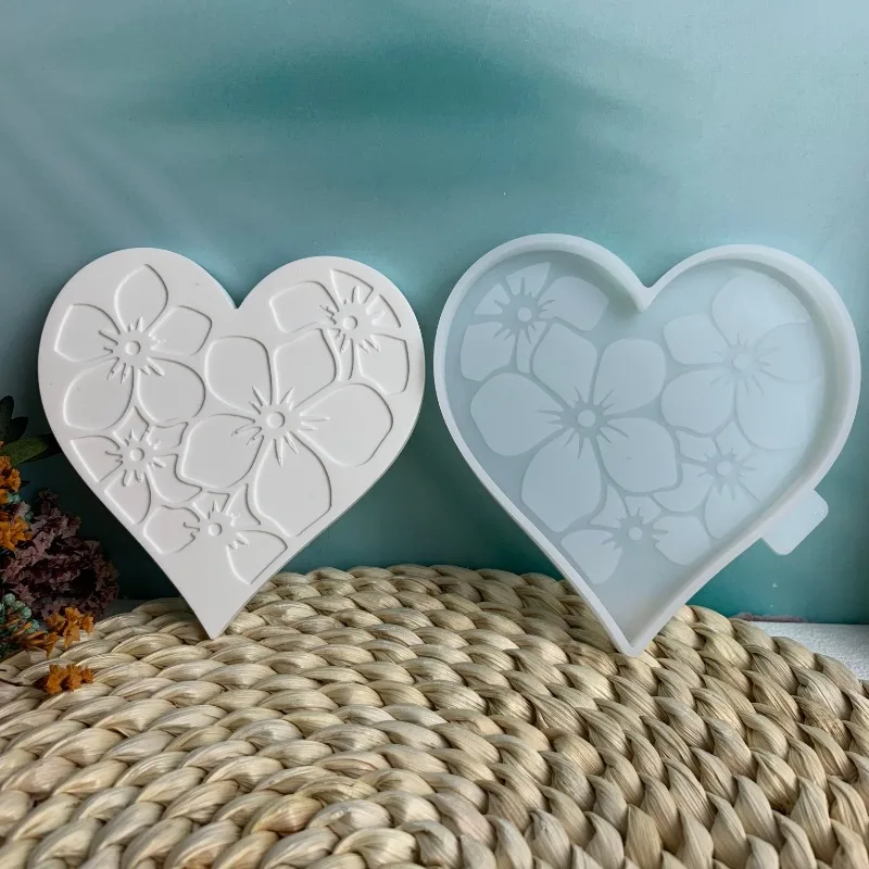 Heart Pattern Coaster Silicone Mold Valentines Day Love Flower Plaster Resin Concrete Wine Glass Mat Mould Jewelry Display Plate silicone mold