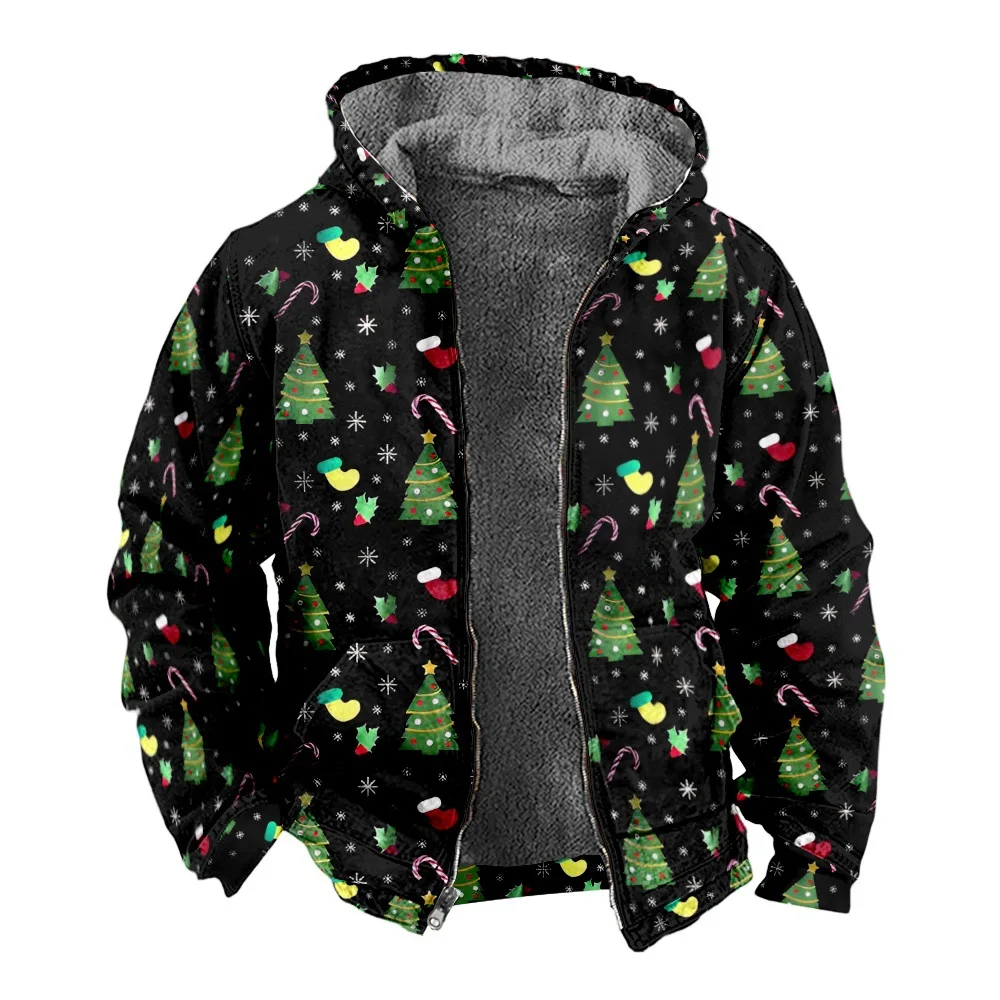 New Christmas Cotton Coat Hooded Sweater Casual Print Long Sleeve Zipper Sweater Thick Cotton Coat Winter a07