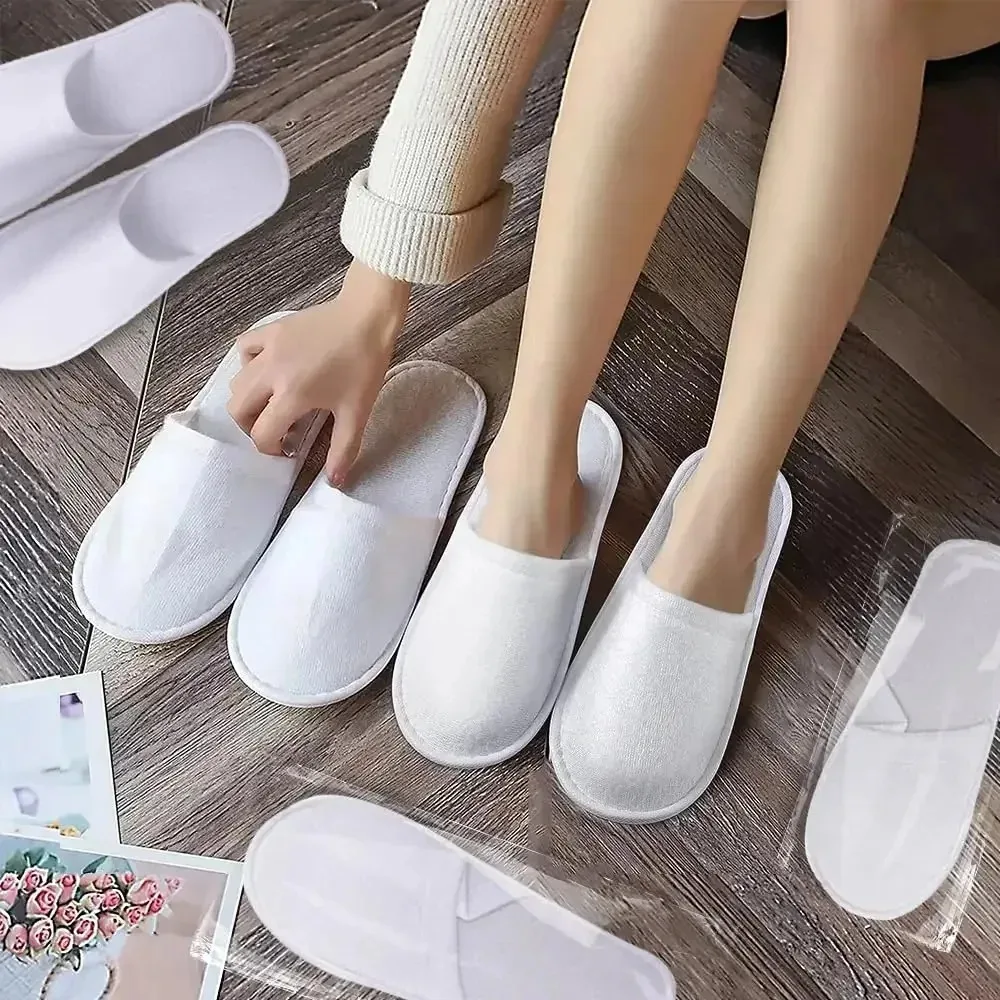 Disposable Slippers 5/10/20pairs Closed Toe Disposable Plush Non Slip Bathroom Slippers Suitable For Families Hotels SPA Travel