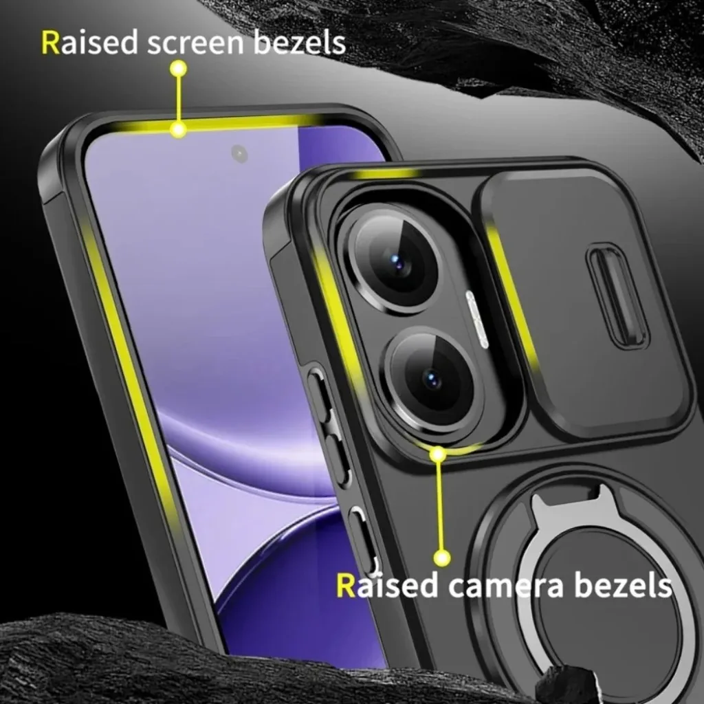 Shockproof Armor Phone Case with Magnetic Ring Holder and Kickstand - Hard PC Protective Cover