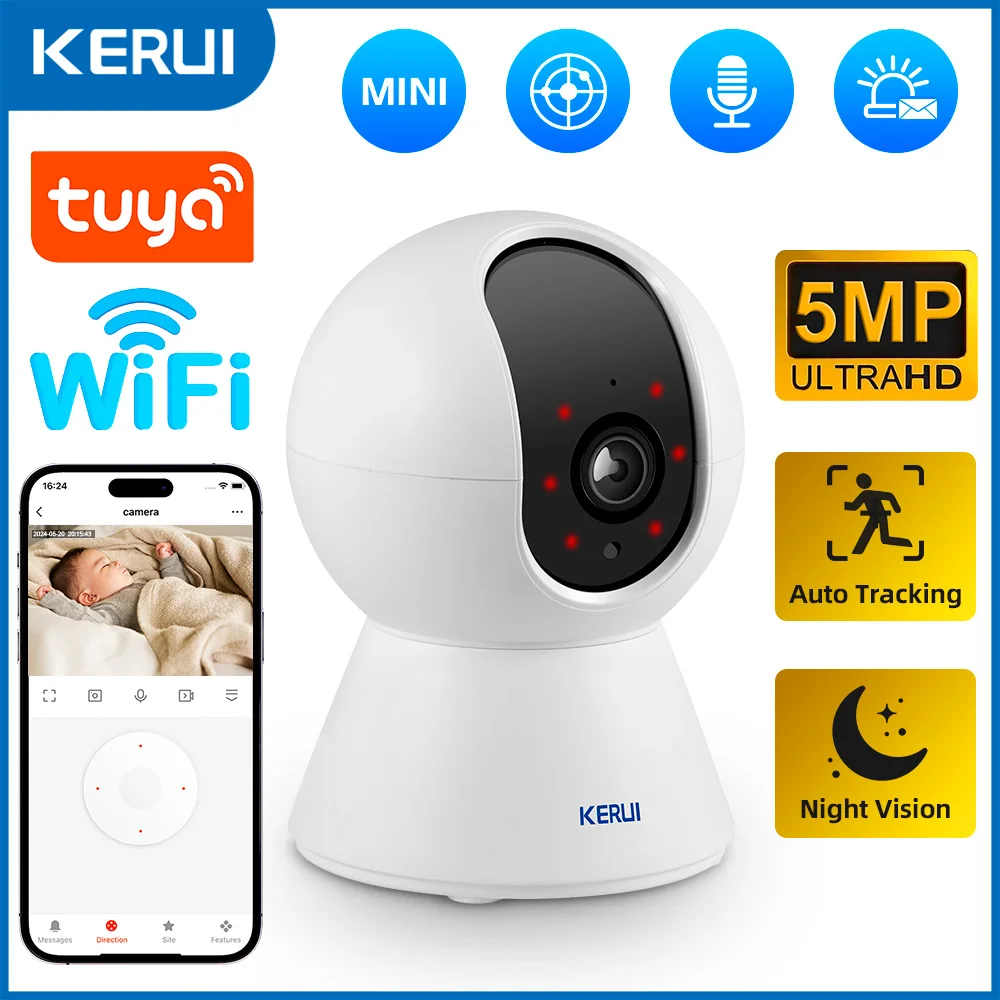 KERUI 5MP IP Camera Indoor Tuya Smart Home WiFi Security Mini