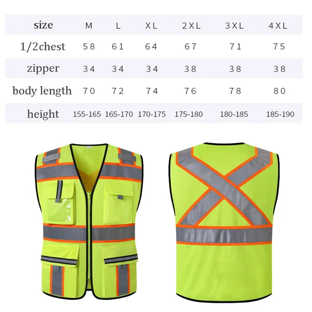 Unisex High Visibility Reflective Vest with Pockets and Zipper