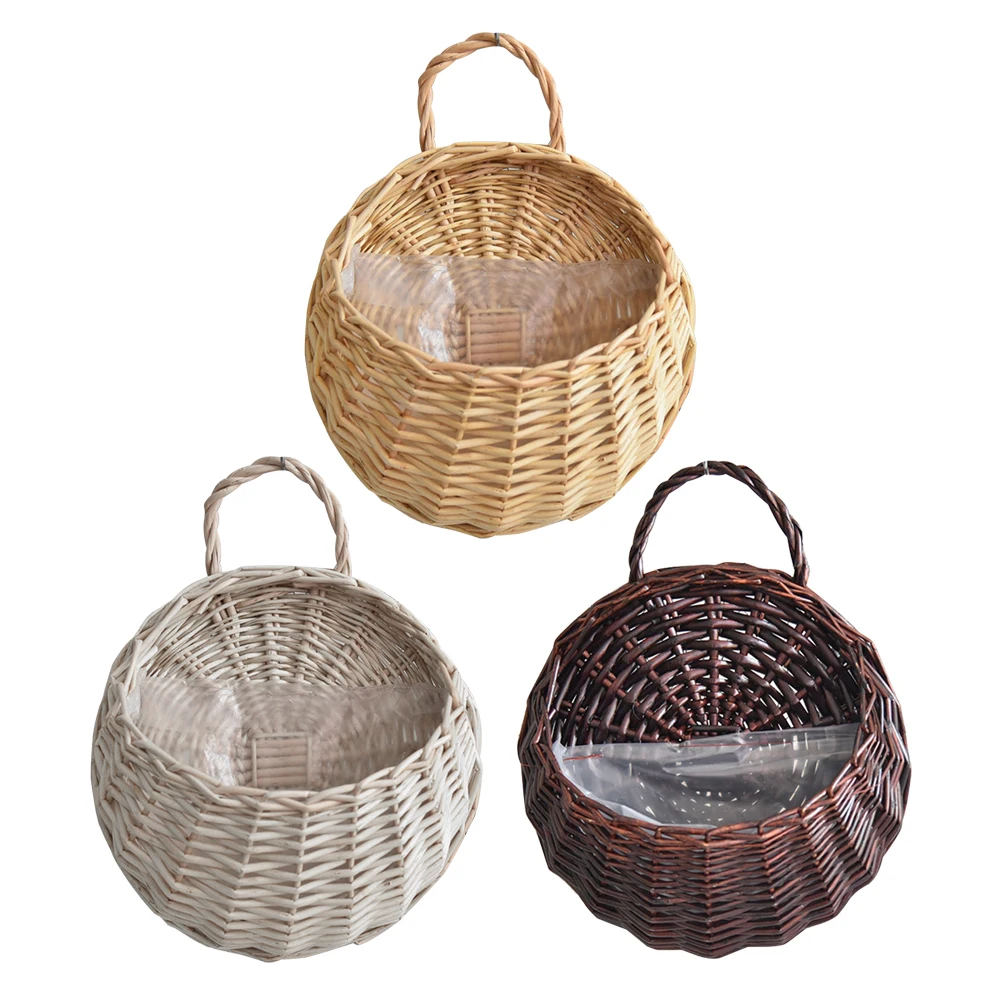 1-5PCS Wall Mounted Rattan Basket Hanging Planter Basket Handmade Wicker Flower Pot Home Balcony Decor Woven Rattan Vase Baskets
