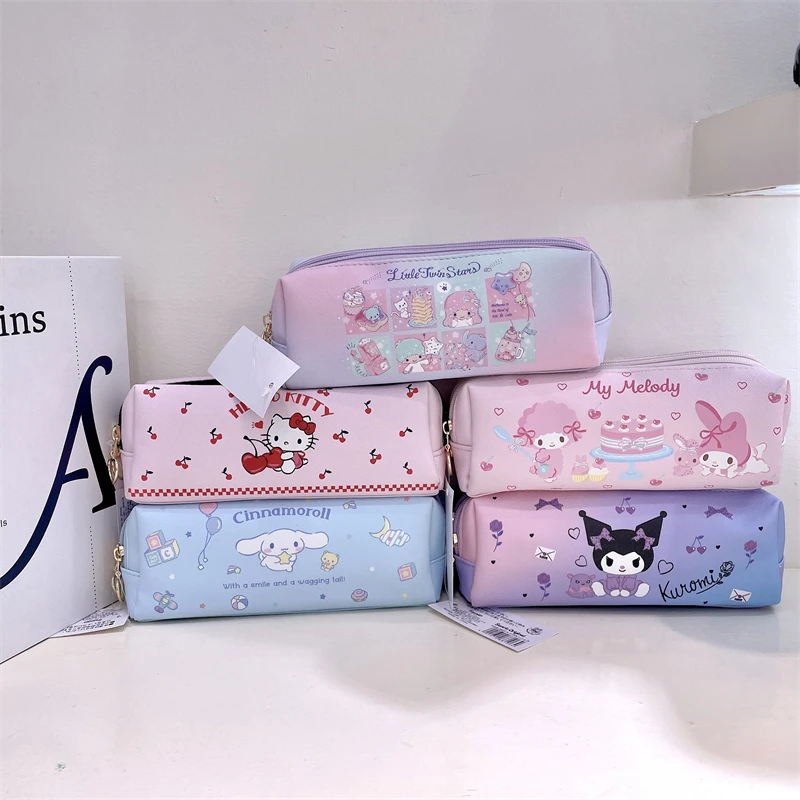 Japanese Style Cartoon Pencil Case Cute Melody Cosmetic Bag Kuromi Kawaii  Anime PU Bag Gifts For Girl Double Sided Printing