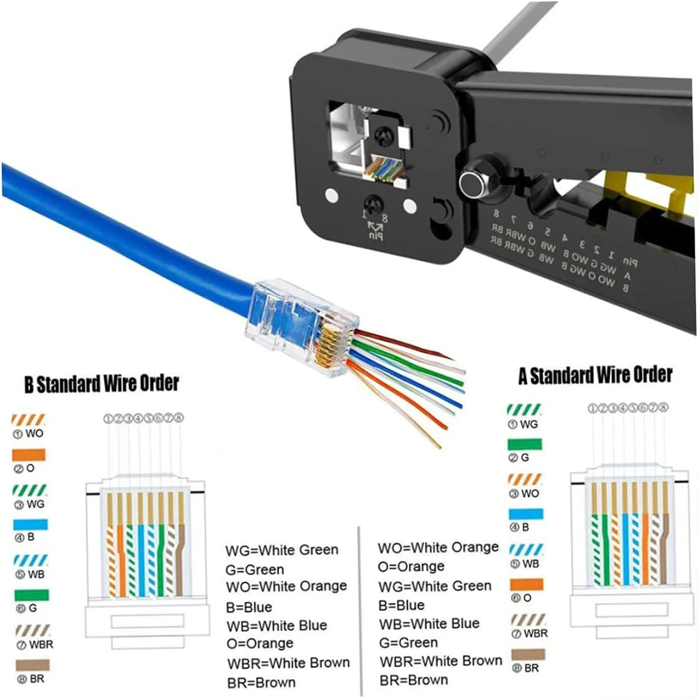 Ferramenta do Friso de Hoolnx Rj45 Passa Através do Descascador do Cortador do Crimper dos Ethernet para Cat5e Cat6 Rj45 Rj12 Regular e Passe da Extremidade Através dos Plugues a - Imagem 5
