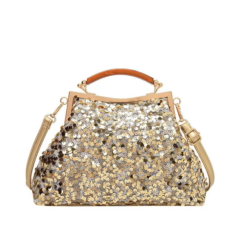 

Vintage Purse Shell Evening Kisslock Purse Handbag Glitter Sequin Top Handle Bling Metal Frame Party Bag Clip On Bag 23KSBG66