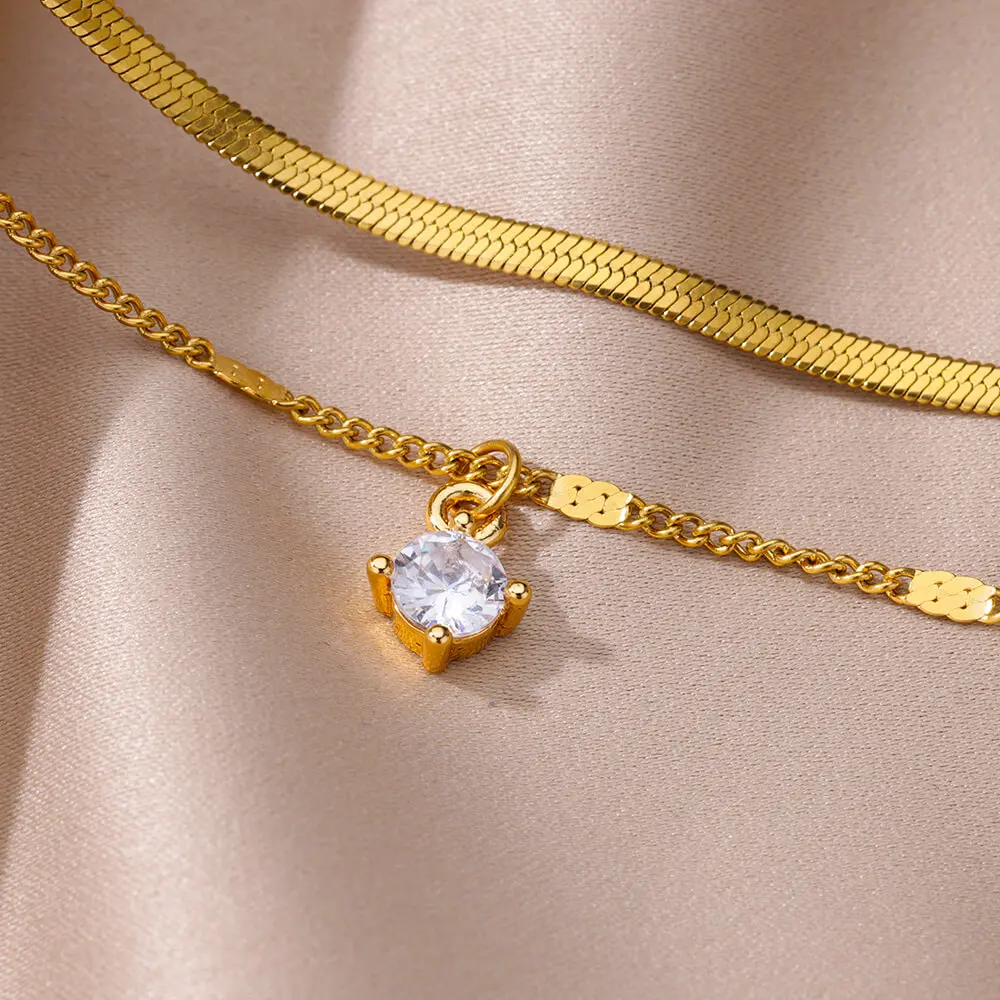 Zircon Double Snake Chain Anklet For Women