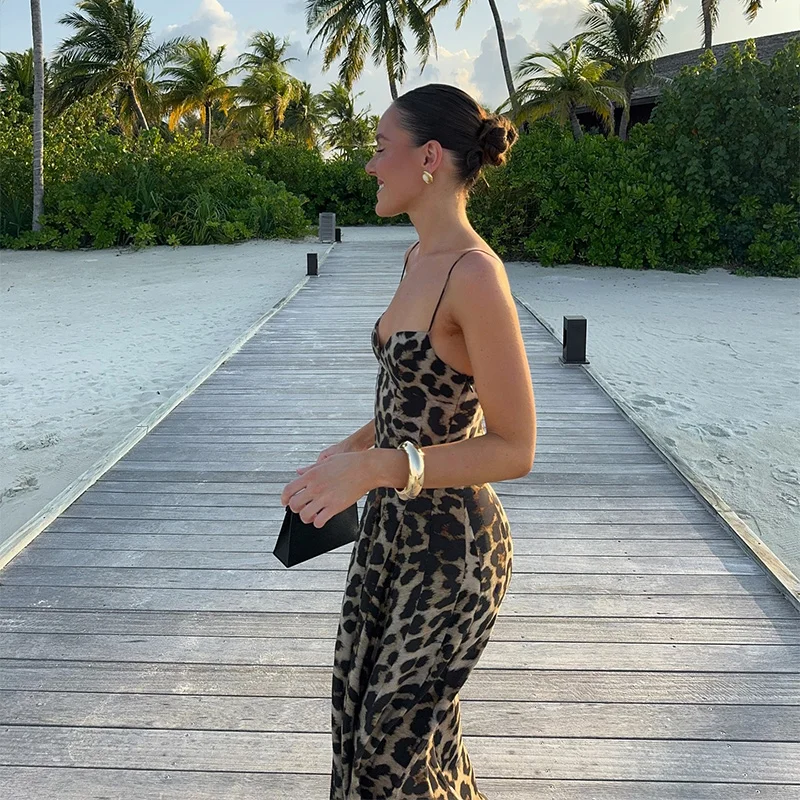 Vestidos largos con tirantes y estampado de leopardo Y2K para mujer, vestido de fiesta ajustado sin mangas con espalda descubierta, estilo vintage de verano 2025 para mujer _Nuevo