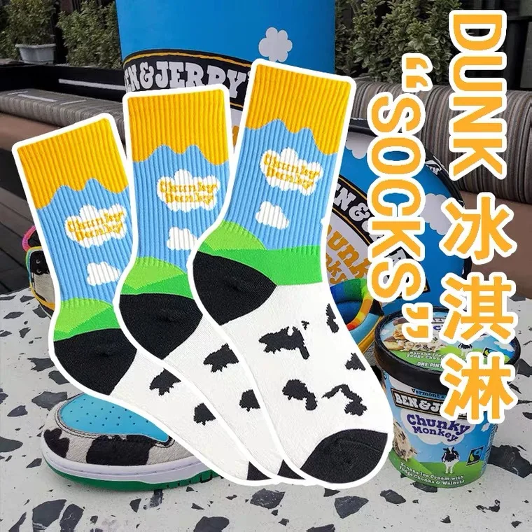 

Mid-Tube Women's Socks Ice Cream Cow Autumn Winter Warm Breathable Comfortable Hip Hop Sport Sweat Man And Women's Socks Cotton