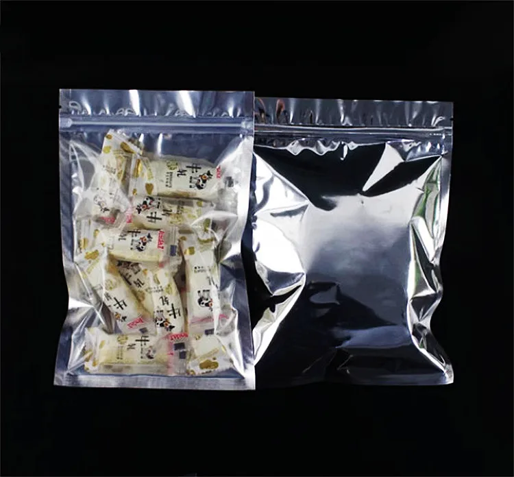 Flat Bottom Clear Front Aluminum Foil Zipper Bag Plastic Resealable Candy Snack Sugar Powder Spice Coffee Beans Storage Pouches 5