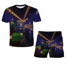 

Summer Beach Suit for Children Aged 4-14, Men's Baby Suit, 2-piece Set, Short Sleeved T-shirt + Shorts, Men's Suit