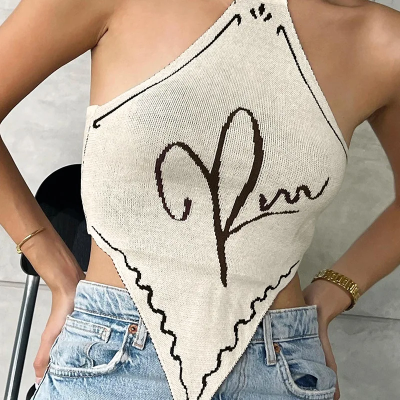 

BoozRey Sexy Halter Backless Bandage Tank Top Women High Street Print Y2k Womens Tops Strapless Camis Tops Girl Pornhub Crop Top