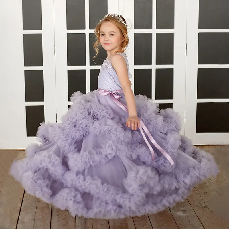 

Children's Wedding Dress Sleeveless Performance Lace Birthday Pengpeng Princess Cake Style Long Dress