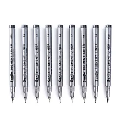 Deluxe 9 - Piece Waterproof Fine Tip Pen Set for Calligraphy and Art Drawing (9pcs Per Set)