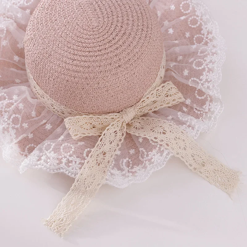 Summer Baby Girl Straw Hat Solid Color Lace Ruffle Kids Fisherman Cap Outdoor Beach Caps Sunshade Wide-brim Bucket Hats Baby & Maternity