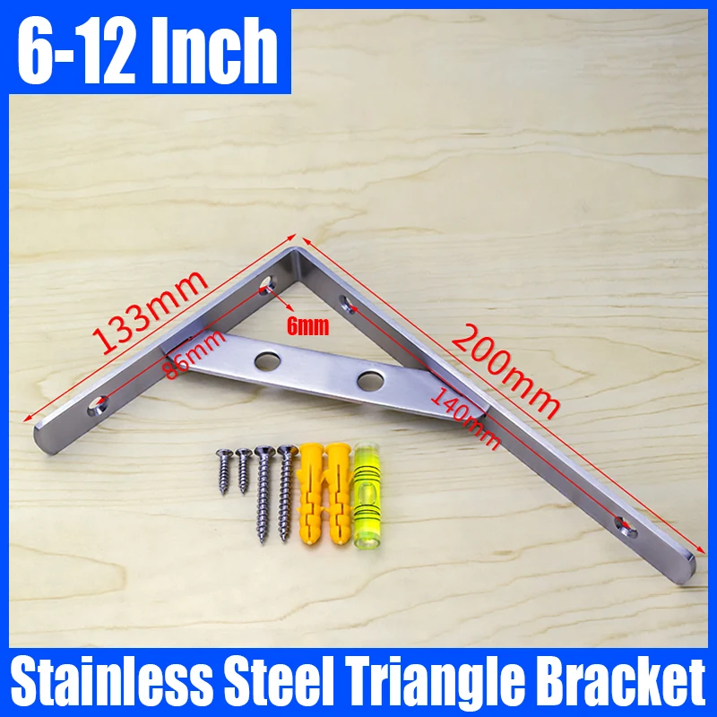 

2PCS 6-12 Inch Thickened Stainless Steel Triangle Bracket Bench Table Shelf Bracket Wall Mounted Angle Bracket Support Bracket